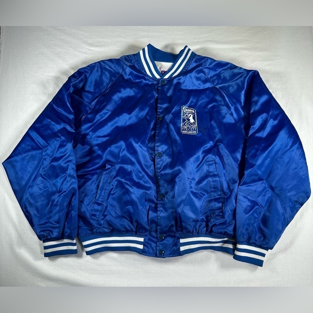 Vintage MVP Corp Canon Long Island Marathon Racing Jacket 1995 Blue Mens Size XL